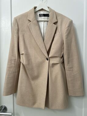 Zara Women's Cream Single-Button Wool Blazer Coat
